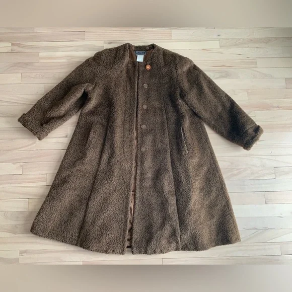 VINTAGE - Dolce Bella Alpaca Wool Mohair Textured Coat | Brown Swing Coat L/XL - Picture 2 of 13